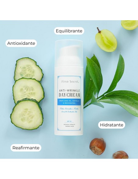 HIDRATANTE ANTIARRUGAS CON PEPITA DE UVA, CENTELLA & RESVERATROL SPF 20