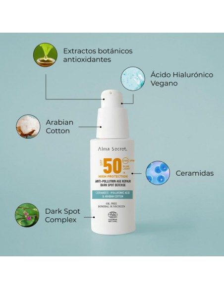 CREMA FACIAL CON ALTA PROTECCIÓN SOLAR SPF 50, CERAMIDAS Y COMPLEJO ANTIMANCHAS