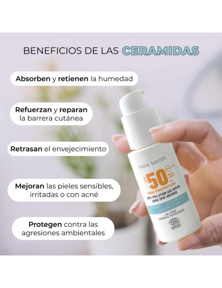 CREMA FACIAL CON ALTA PROTECCIÓN SOLAR SPF 50, CERAMIDAS Y COMPLEJO ANTIMANCHAS